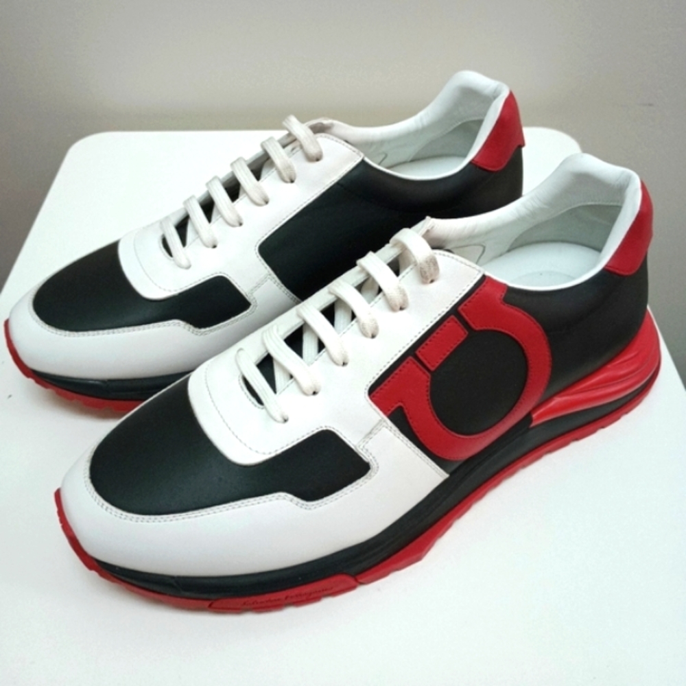 Salvatore Ferragamo Brooklyn Gancio Tricolor Leather Sneakers